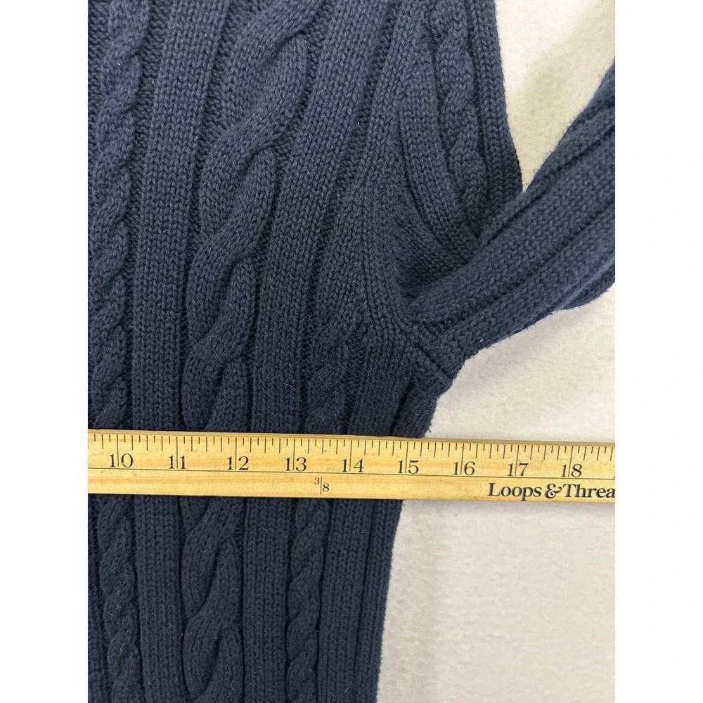 Preppy J.Crew Womens Large Navy Blue Cable Knit Cotton Crewneck Sweater 65042